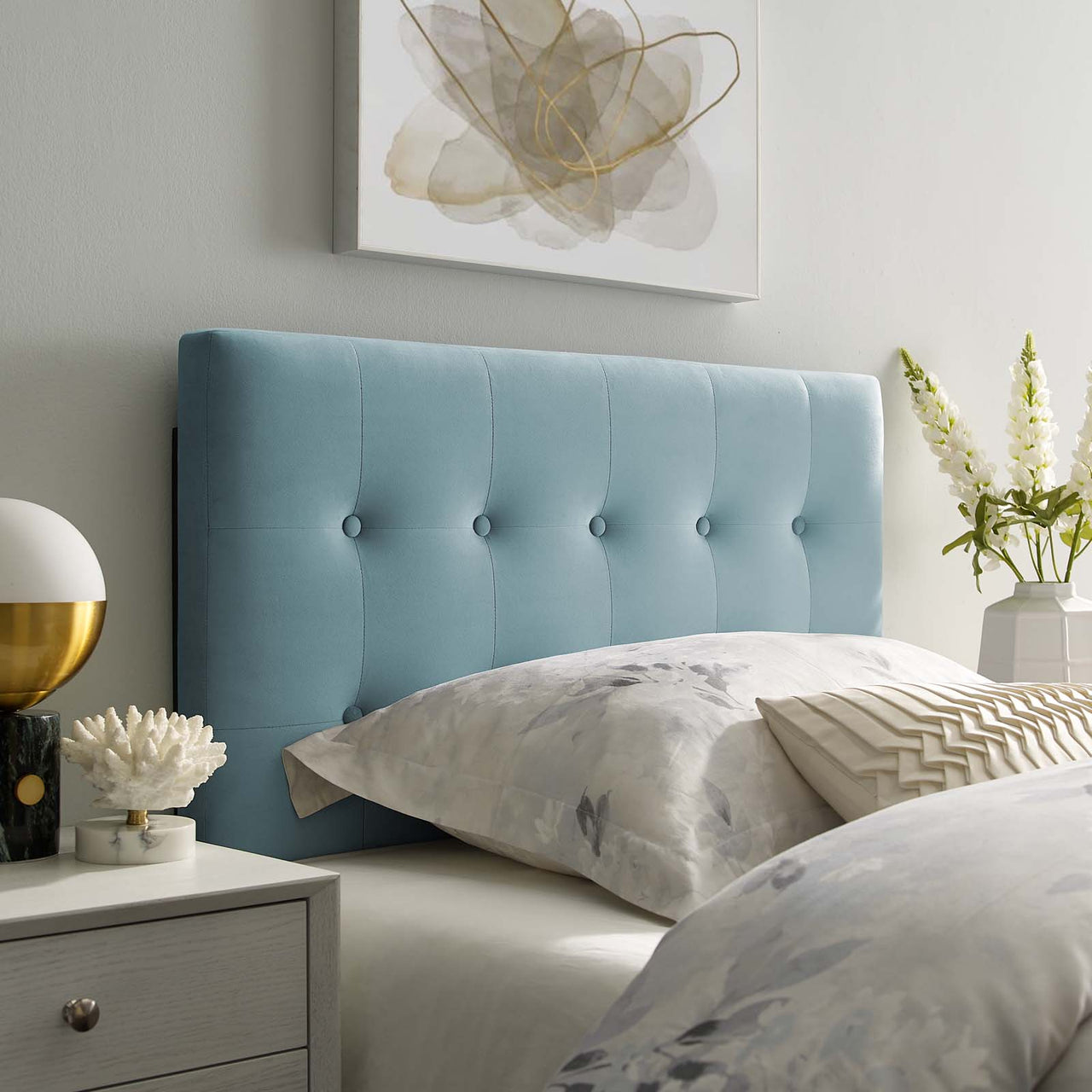 Emelle Velvet Twin Headboard, Light Blue
