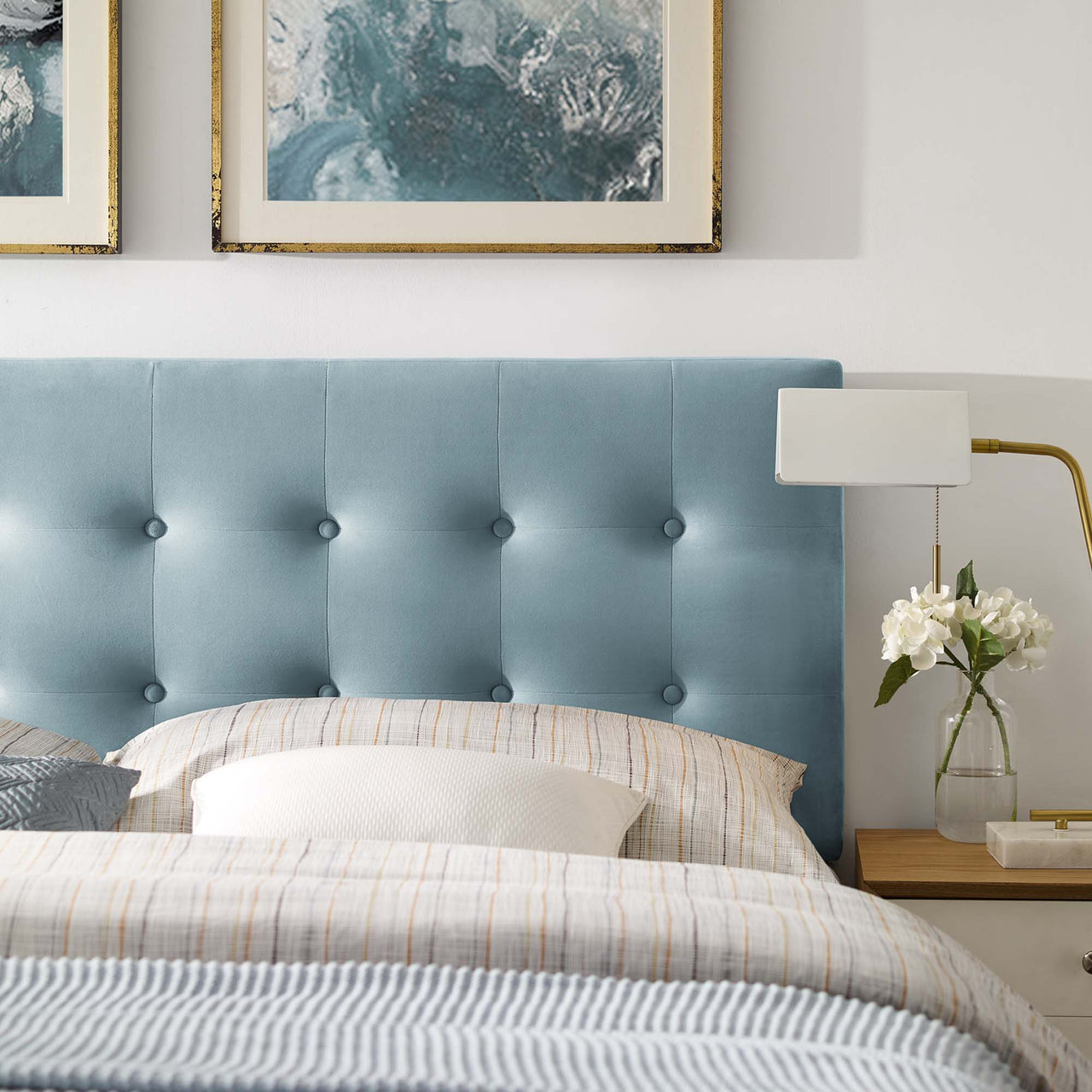 Emelle Velvet Queen Headboard, Light Blue