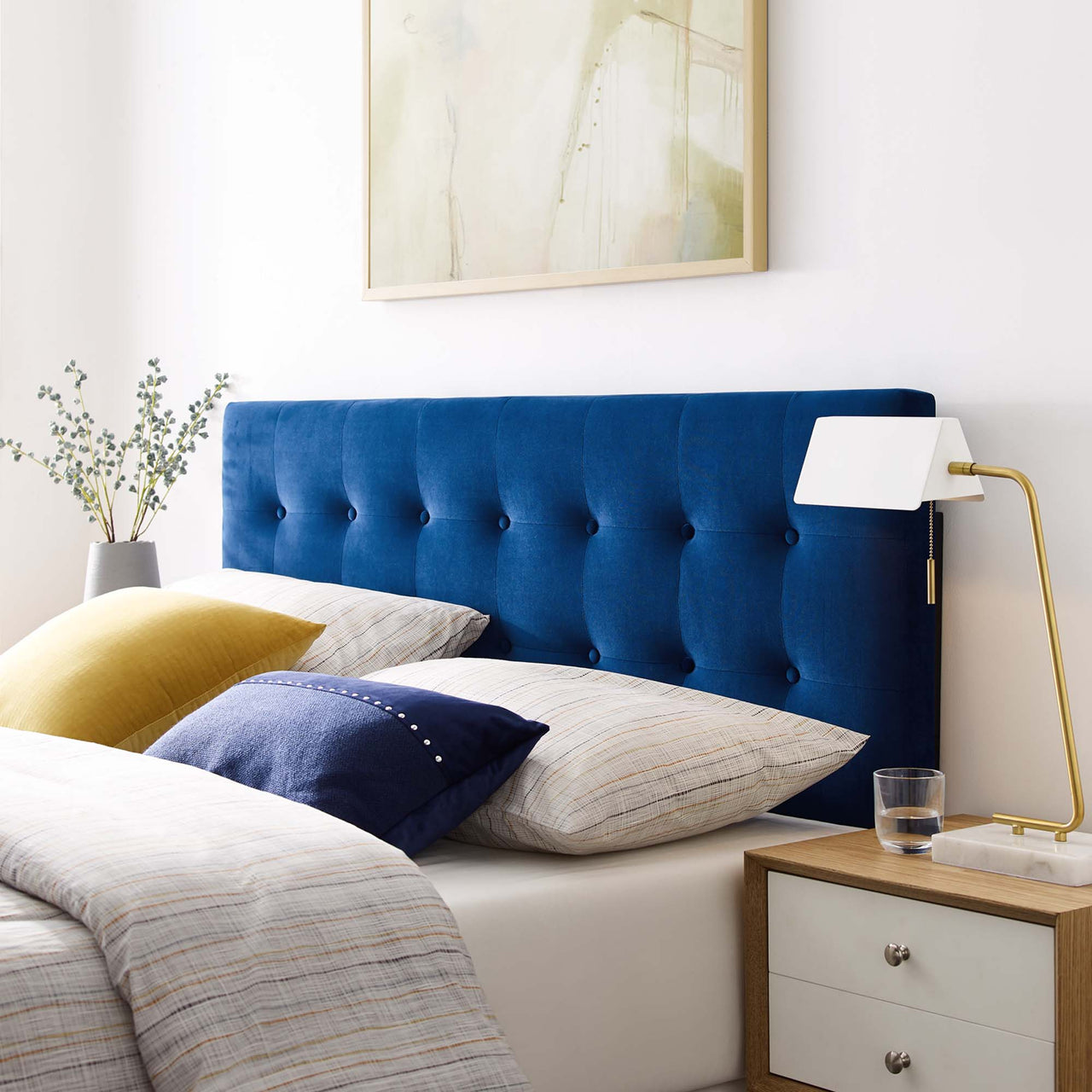 Emelle Velvet Queen Headboard, Navy