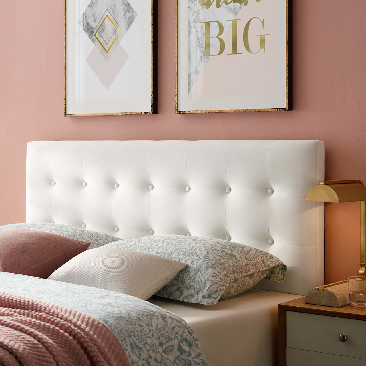 Emelle Velvet Queen Headboard, White
