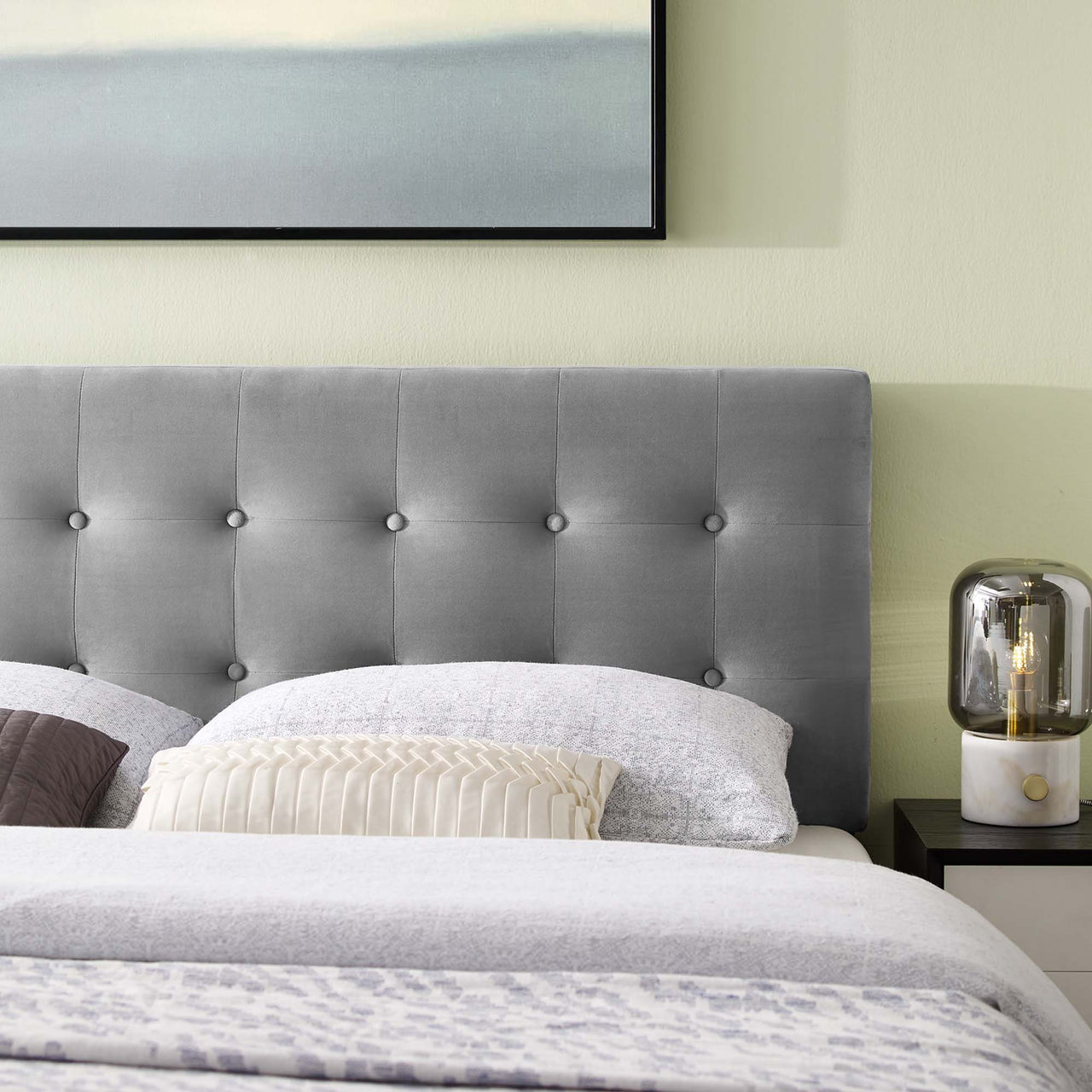 Emelle Velvet King Headboard, Gray
