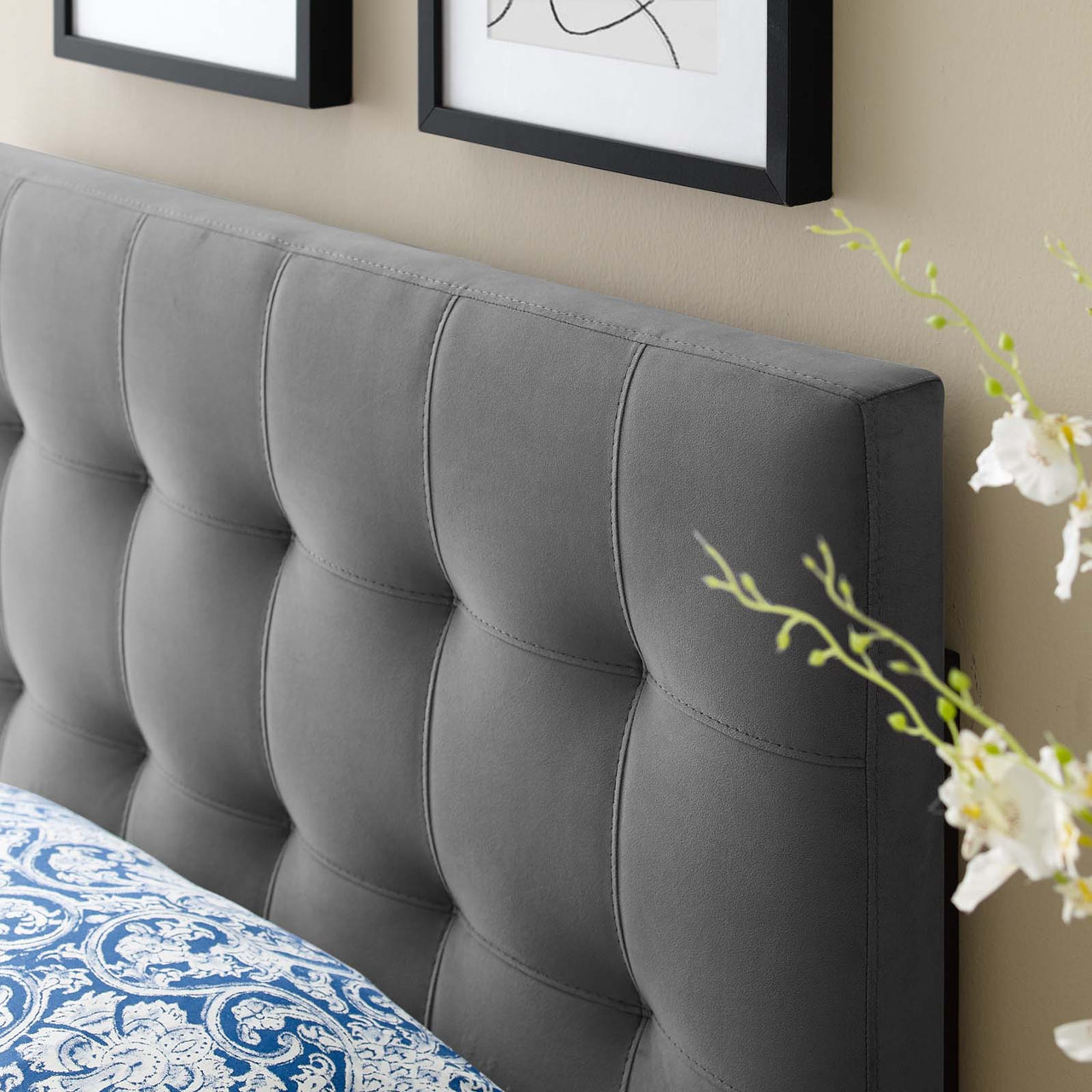 Azara Velvet Twin Headboard, Gray