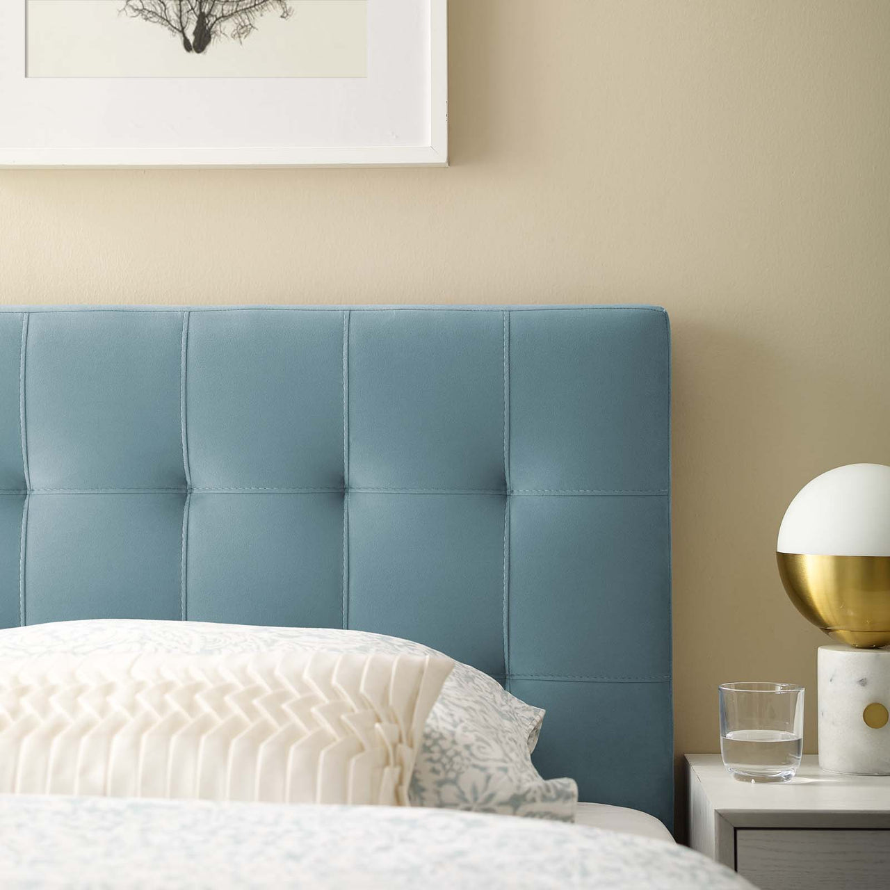 Azara Velvet Twin Headboard, Light Blue