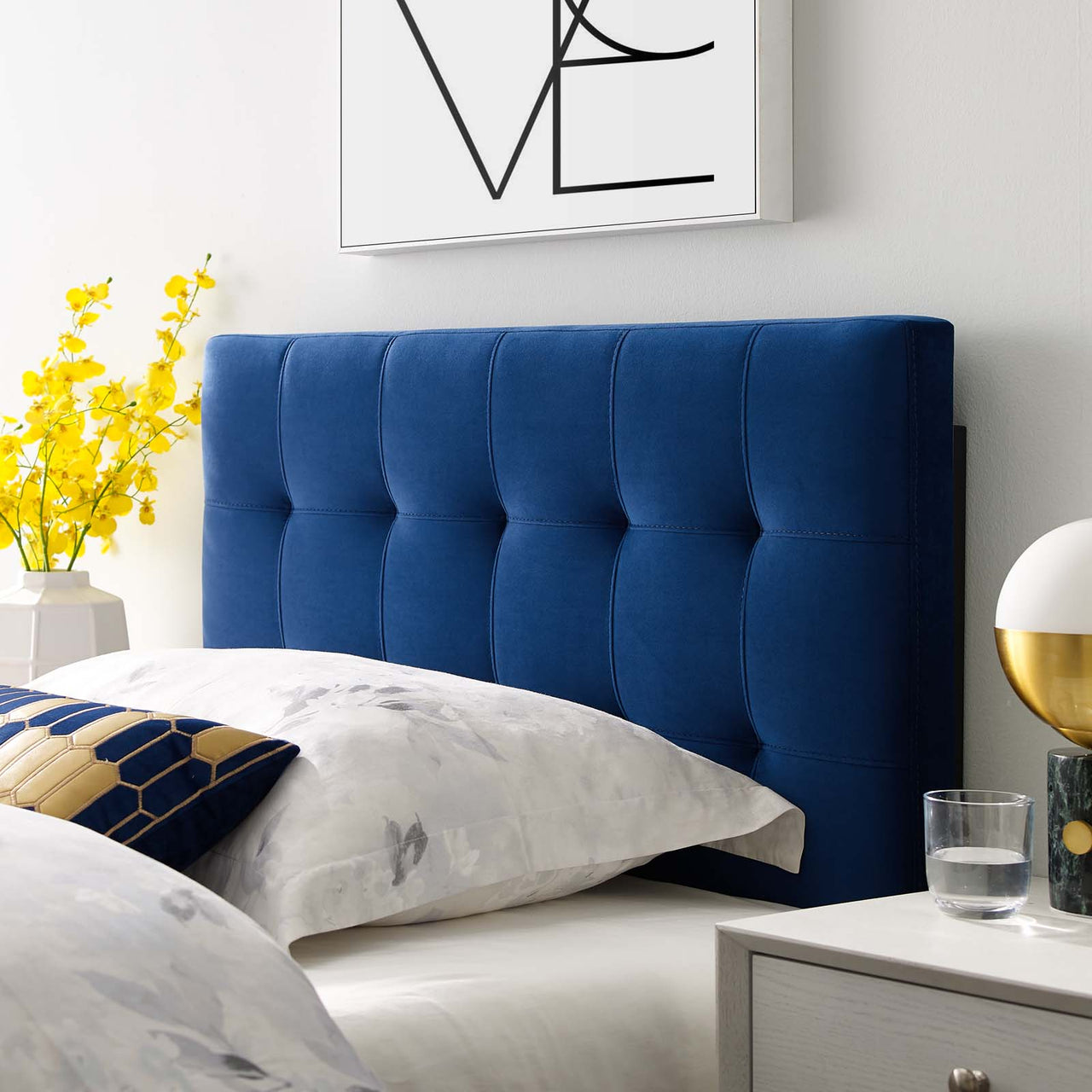Azara Velvet Twin Headboard, Navy
