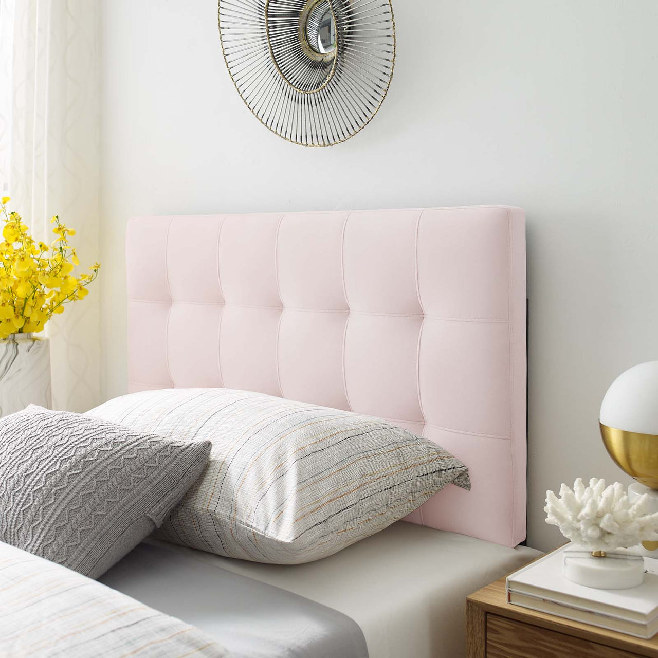 Azara Velvet Twin Headboard, Pink