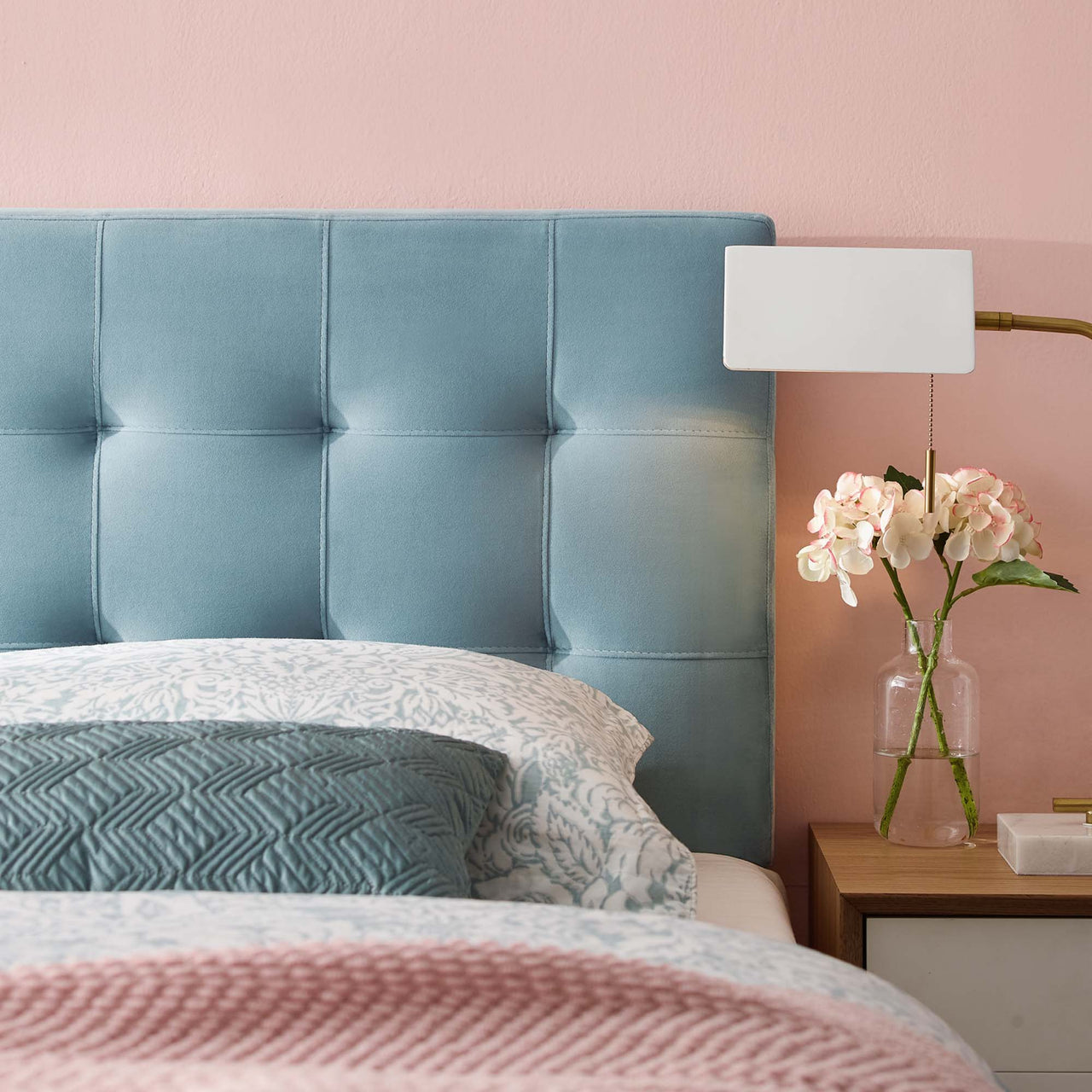 Azara Velvet Full Headboard, Light Blue