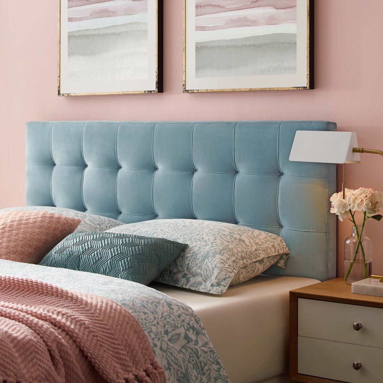 Azara Velvet Full Headboard, Light Blue