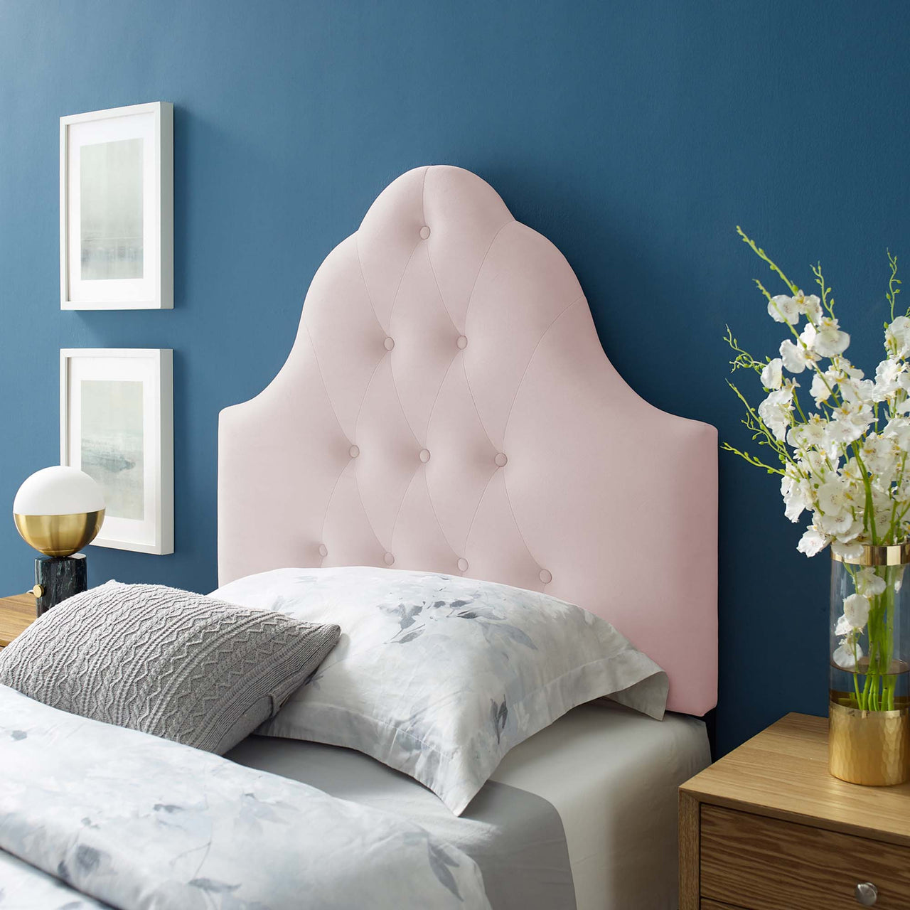 Transcendence Upholstered Velvet Twin Headboard, Pink