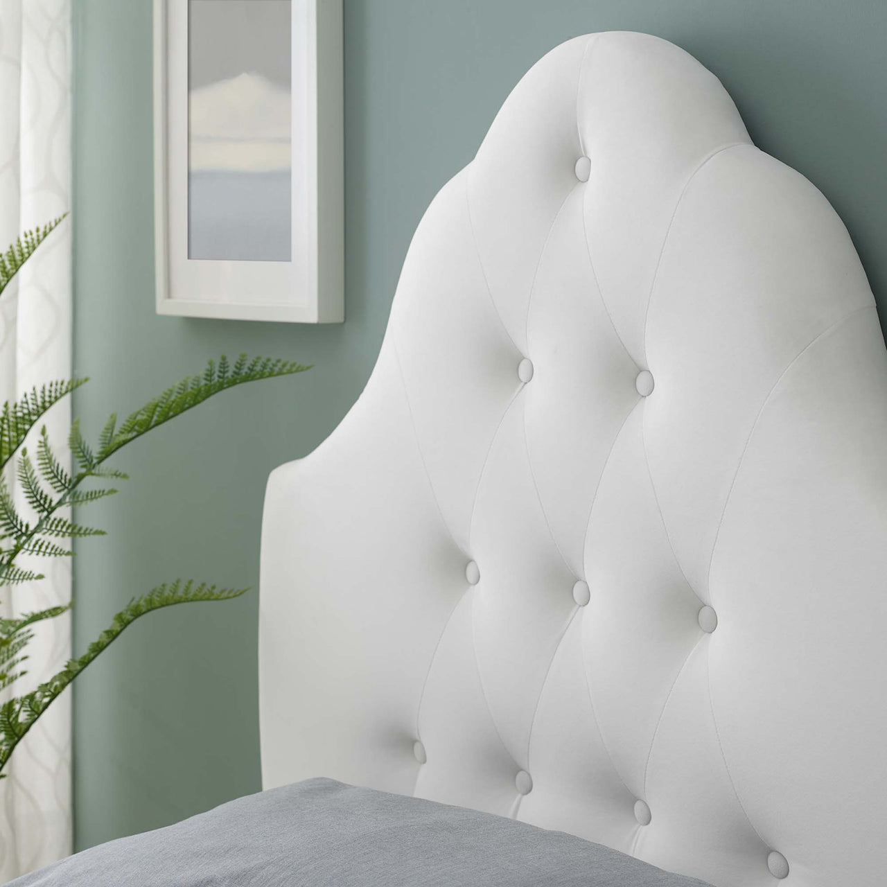 Transcendence Upholstered Velvet Twin Headboard, White