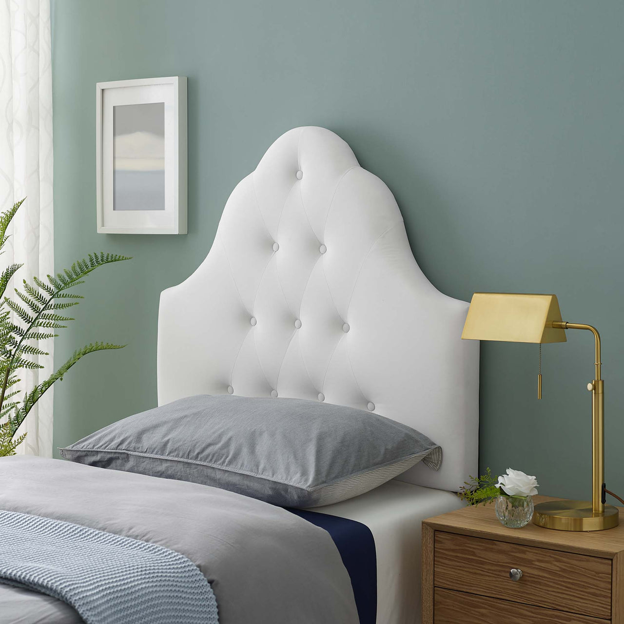 Transcendence Upholstered Velvet Twin Headboard, White