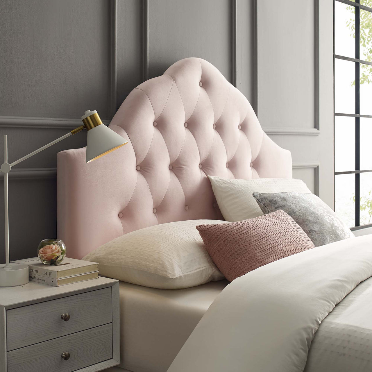 Transcendence Upholstered Velvet Full Headboard, Pink