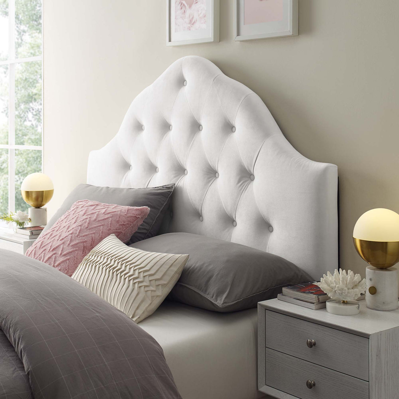 Transcendence Upholstered Velvet Full Headboard, White
