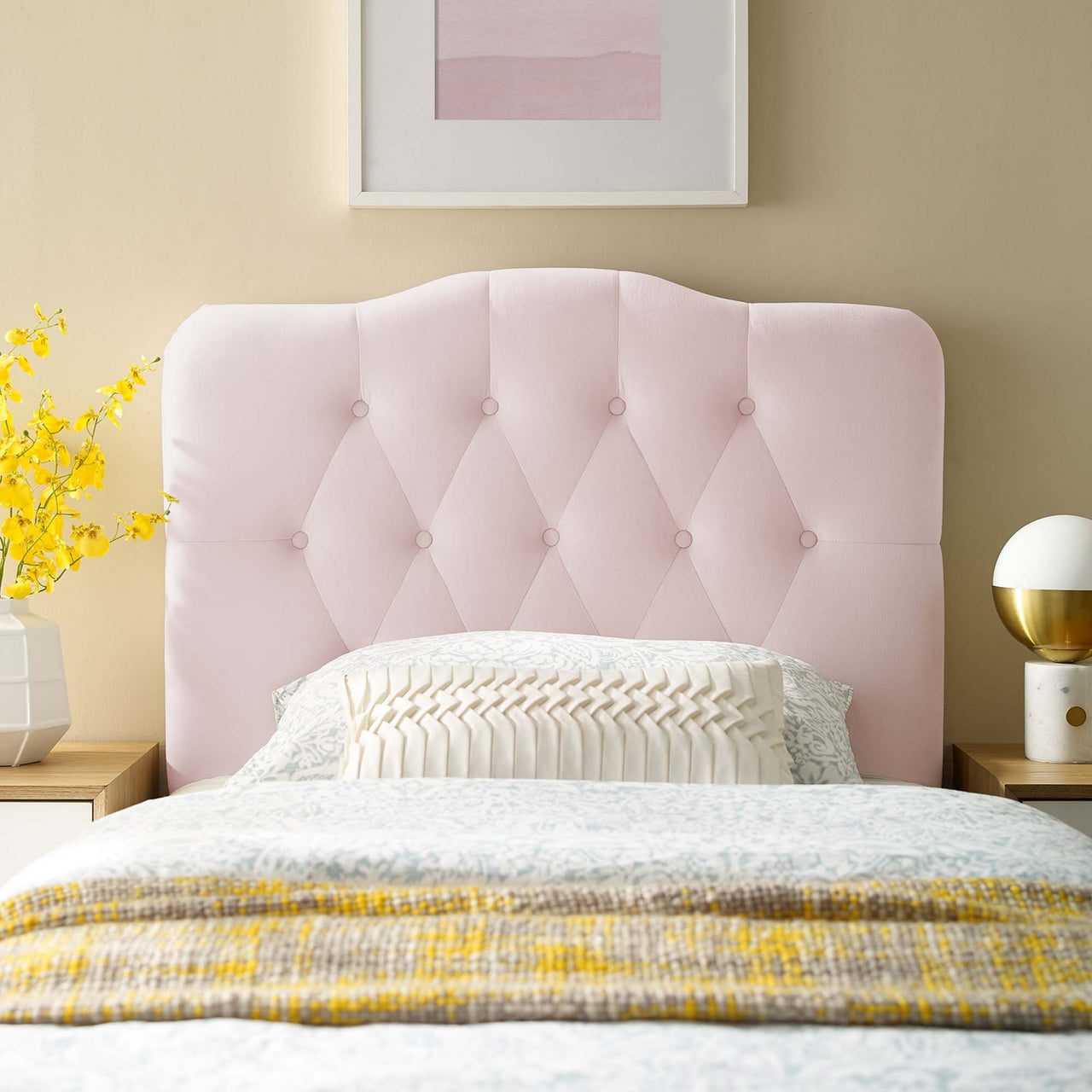 Serelle Velvet Twin Headboard, Pink