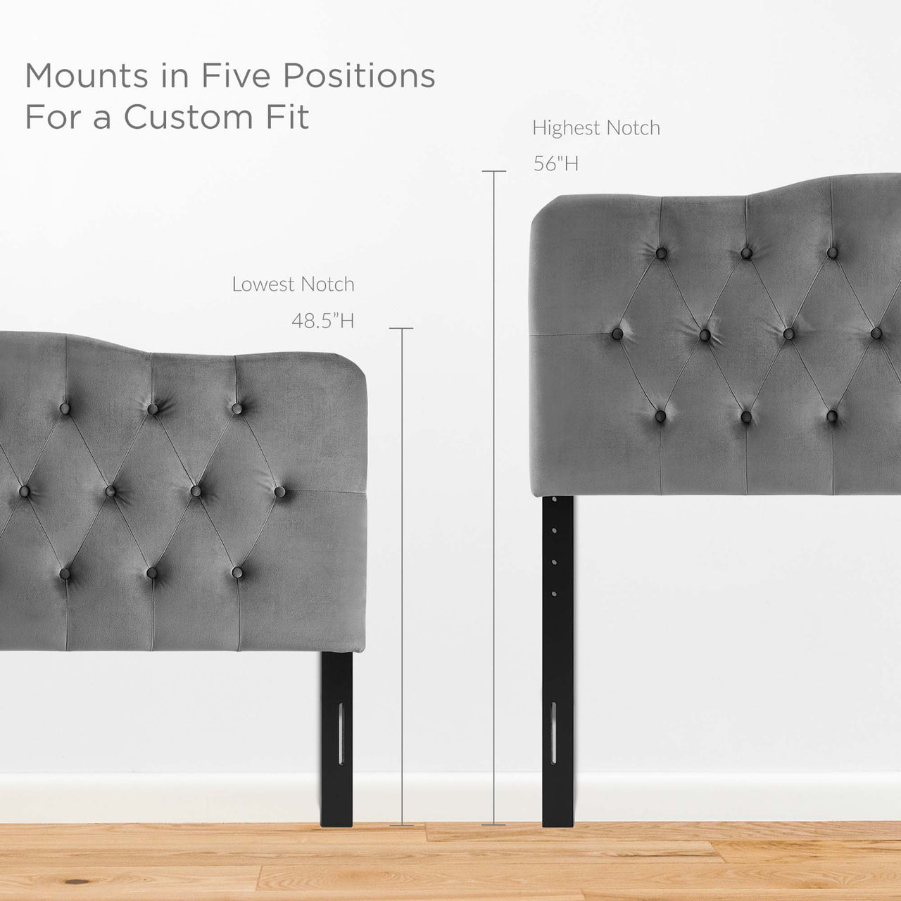 Serelle Velvet King Headboard, Gray