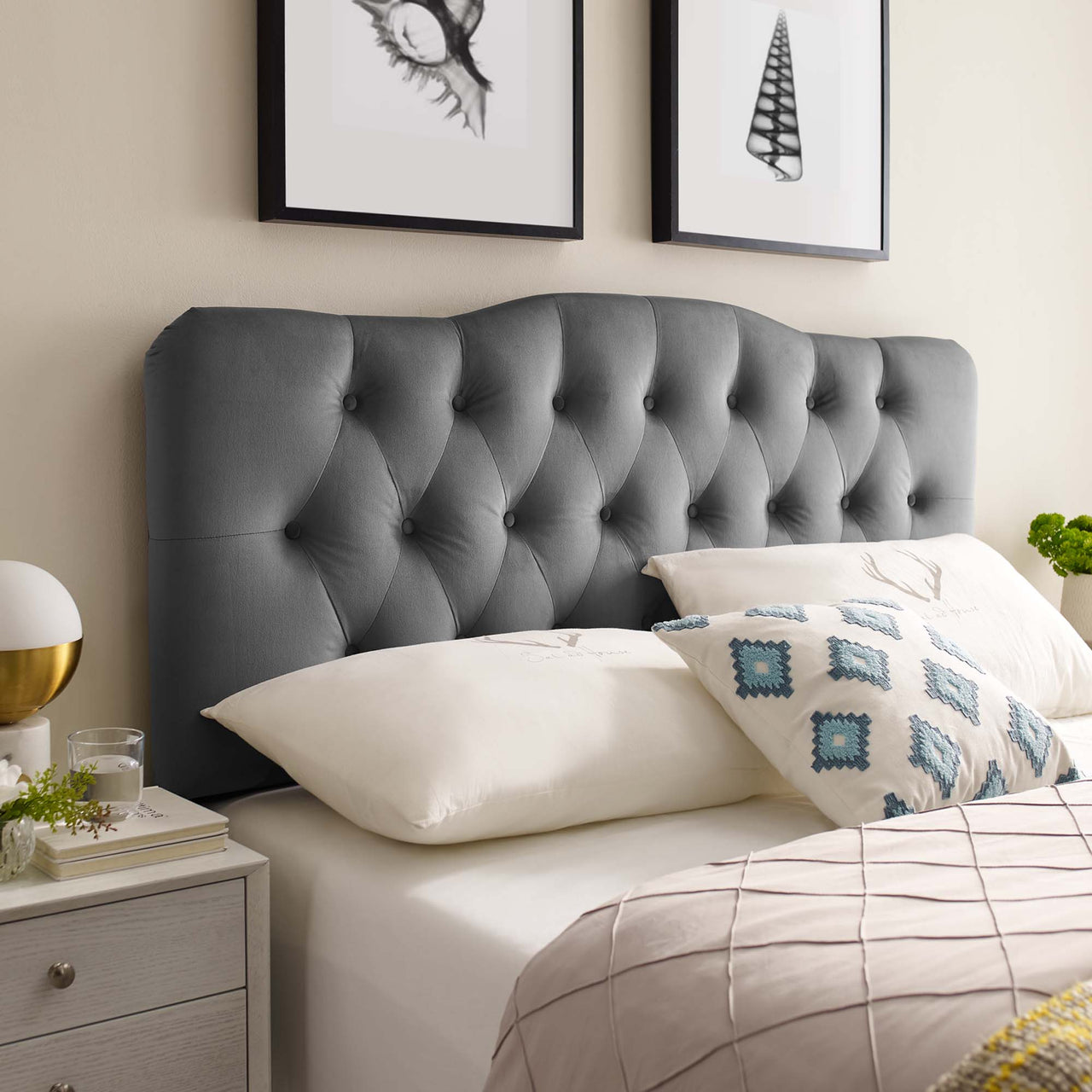 Serelle Velvet King Headboard, Gray