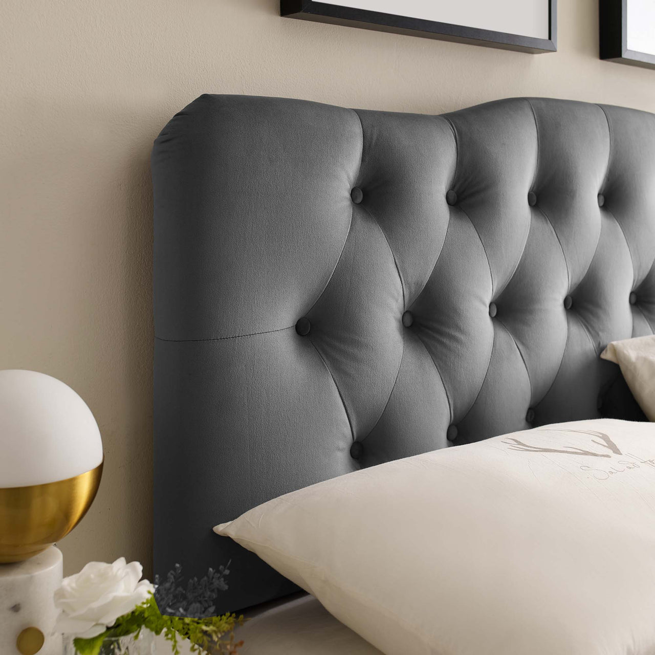 Serelle Velvet Queen Headboard, Gray