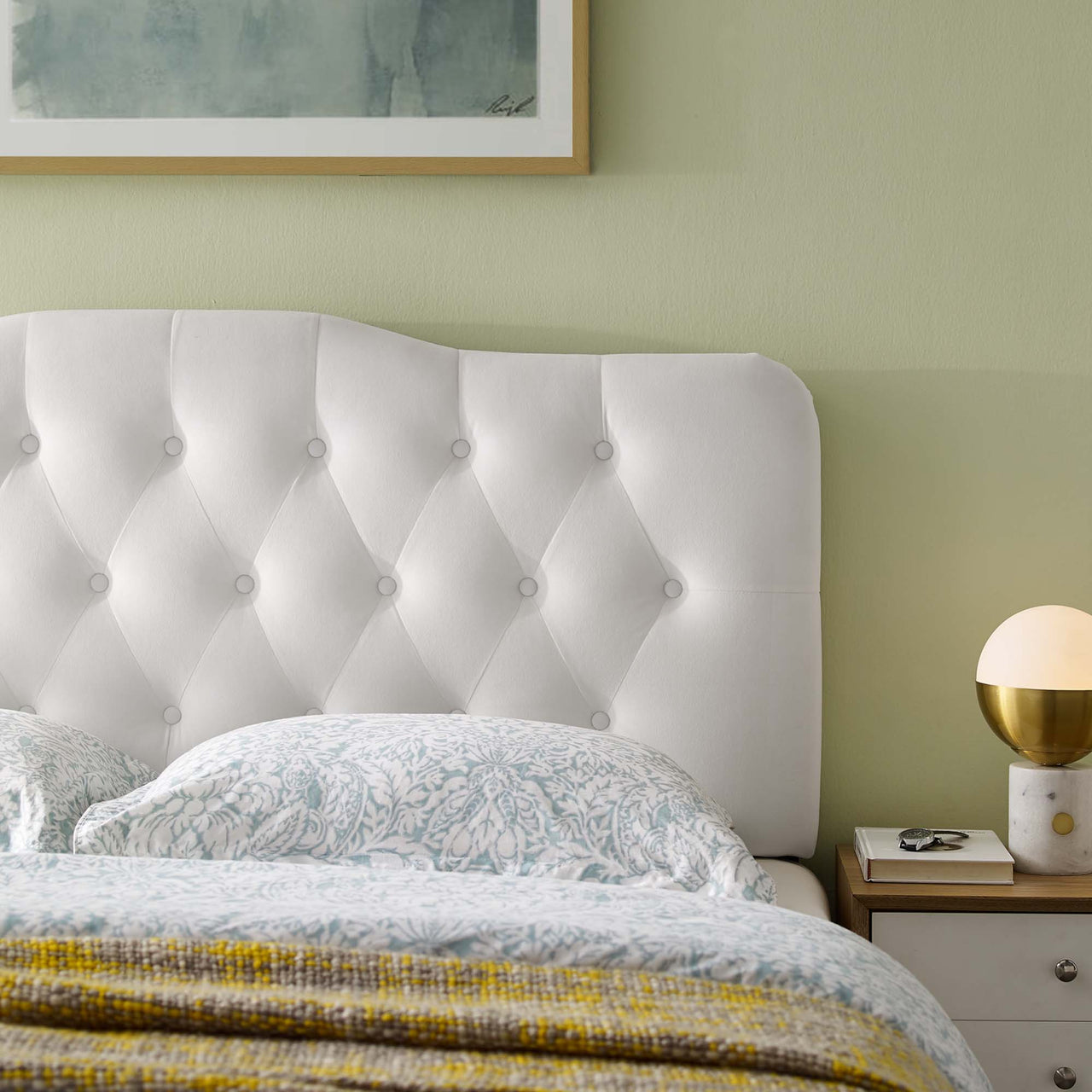 Serelle Velvet Queen Headboard, White