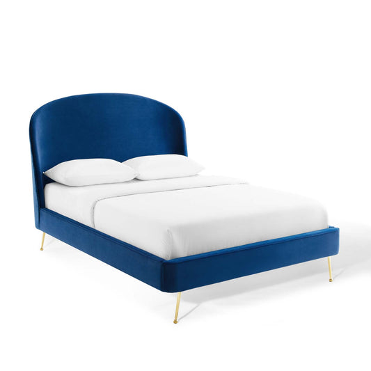 Cyravelle Velvet Queen Platform Bed, Navy