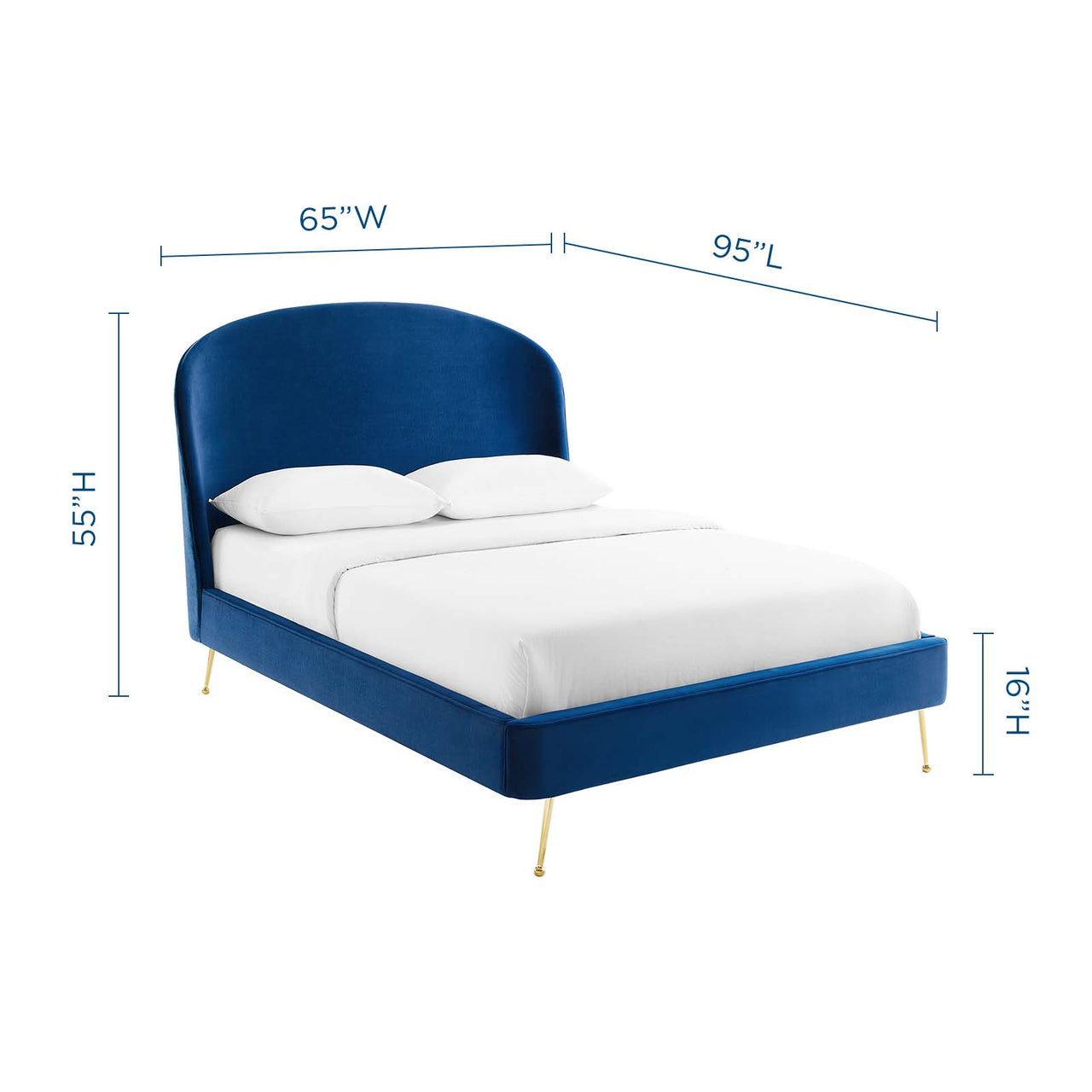 Cyravelle Velvet Queen Platform Bed, Navy