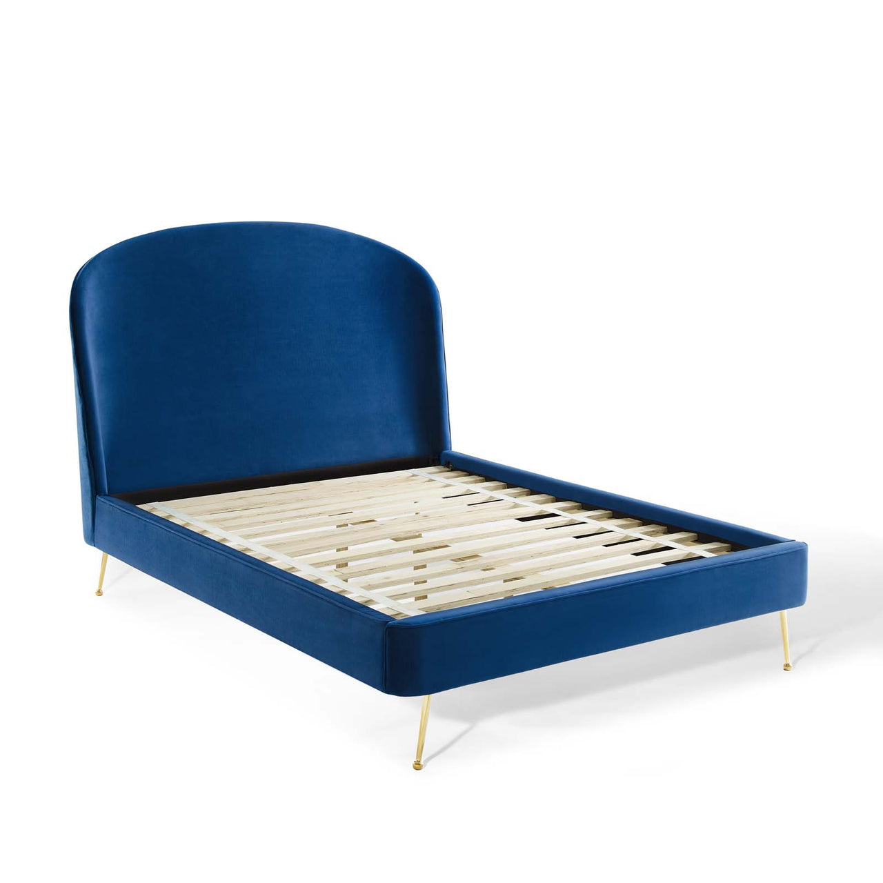Cyravelle Velvet Queen Platform Bed, Navy