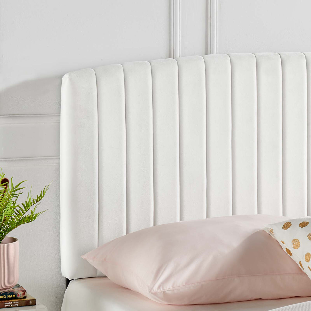 Parallem Upholstered Velvet Twin Headboard, White