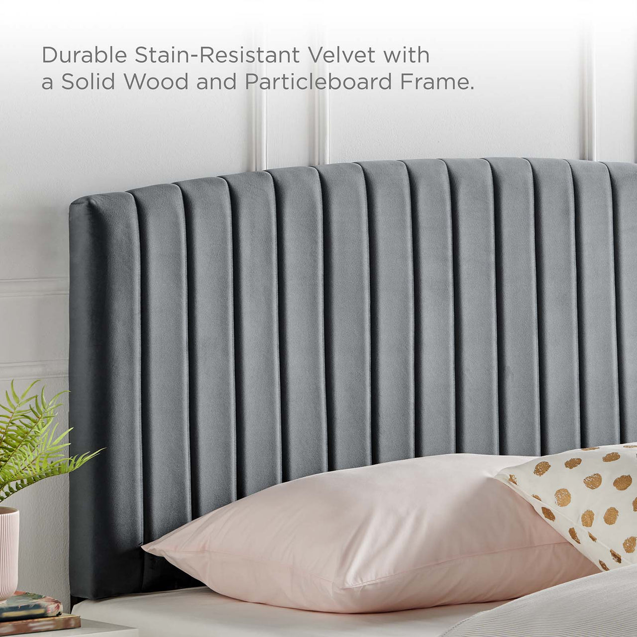Parallem Upholstered Velvet Full | Queen Headboard, Charcoal