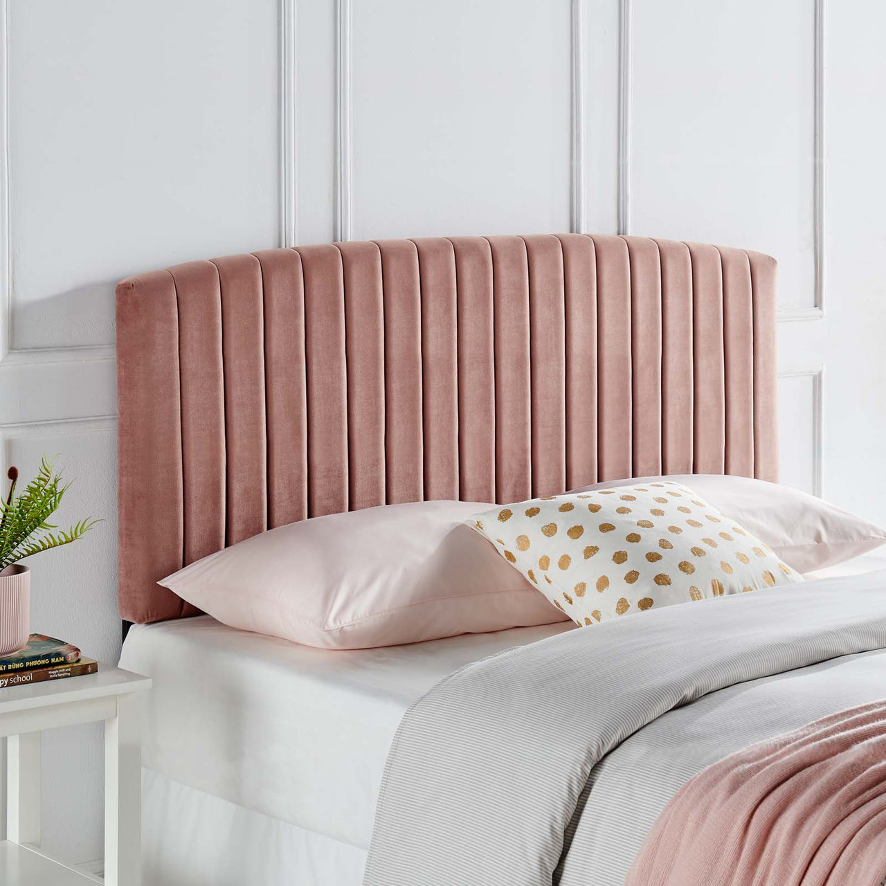 Parallem Upholstered Velvet Full | Queen Headboard, Dusty Rose