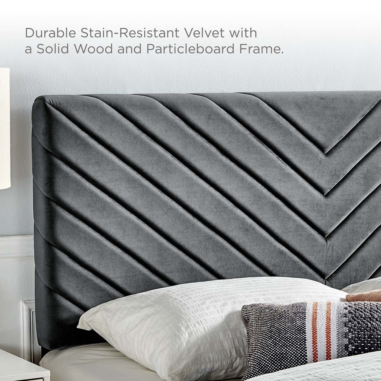 Valley Velvet Full | Queen Headboard, Charcoal
