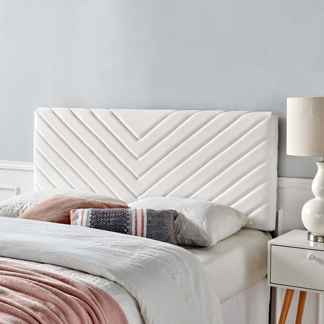 Valley Velvet Full | Queen Headboard, White