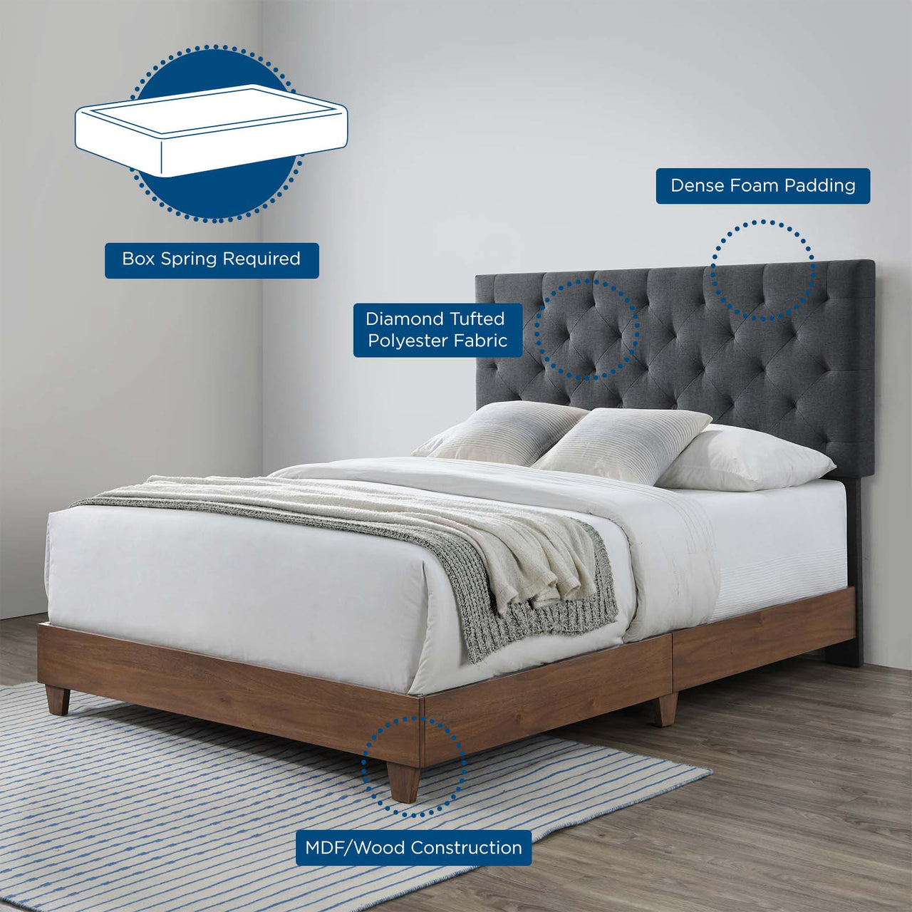 Barrier Fabric Queen Bed, Brown & Gray