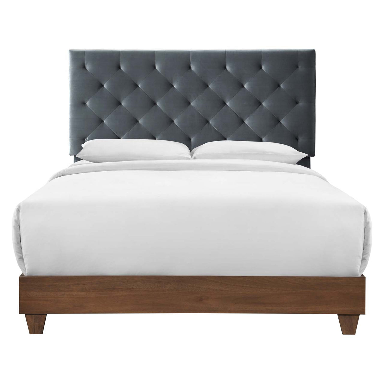 Barrier Velvet Queen Bed, Brown & Charcoal