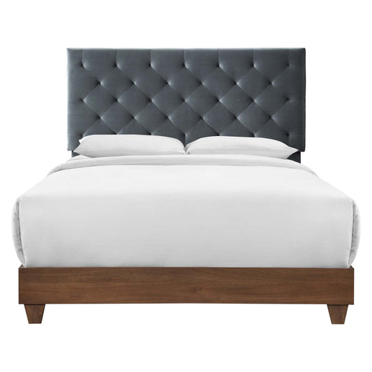 Barrier Velvet Queen Bed, Brown & Charcoal