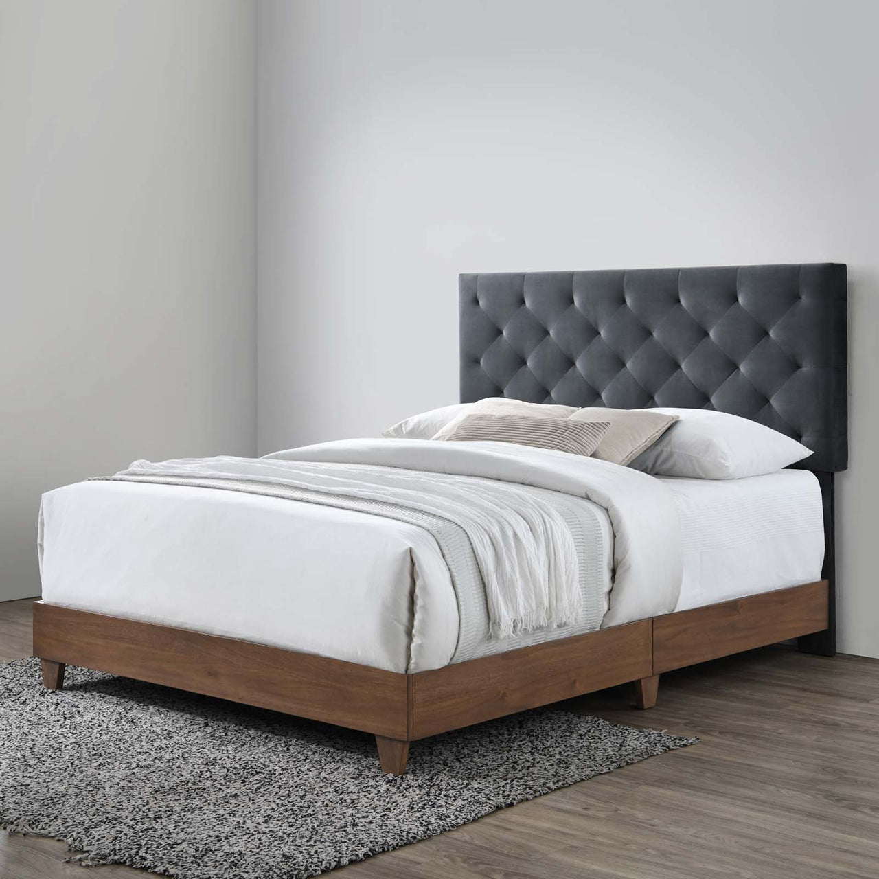 Barrier Velvet Queen Bed, Brown & Charcoal
