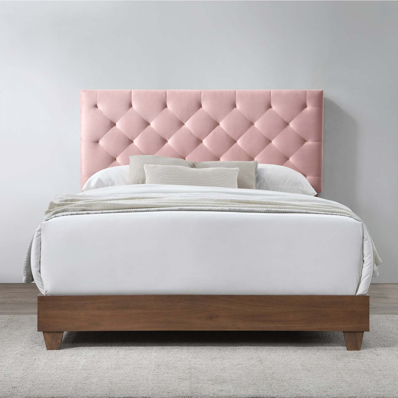 Barrier Velvet Queen Bed, Brown & Dusty Rose