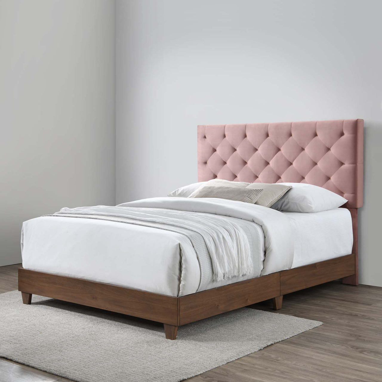 Barrier Velvet Queen Bed, Brown & Dusty Rose