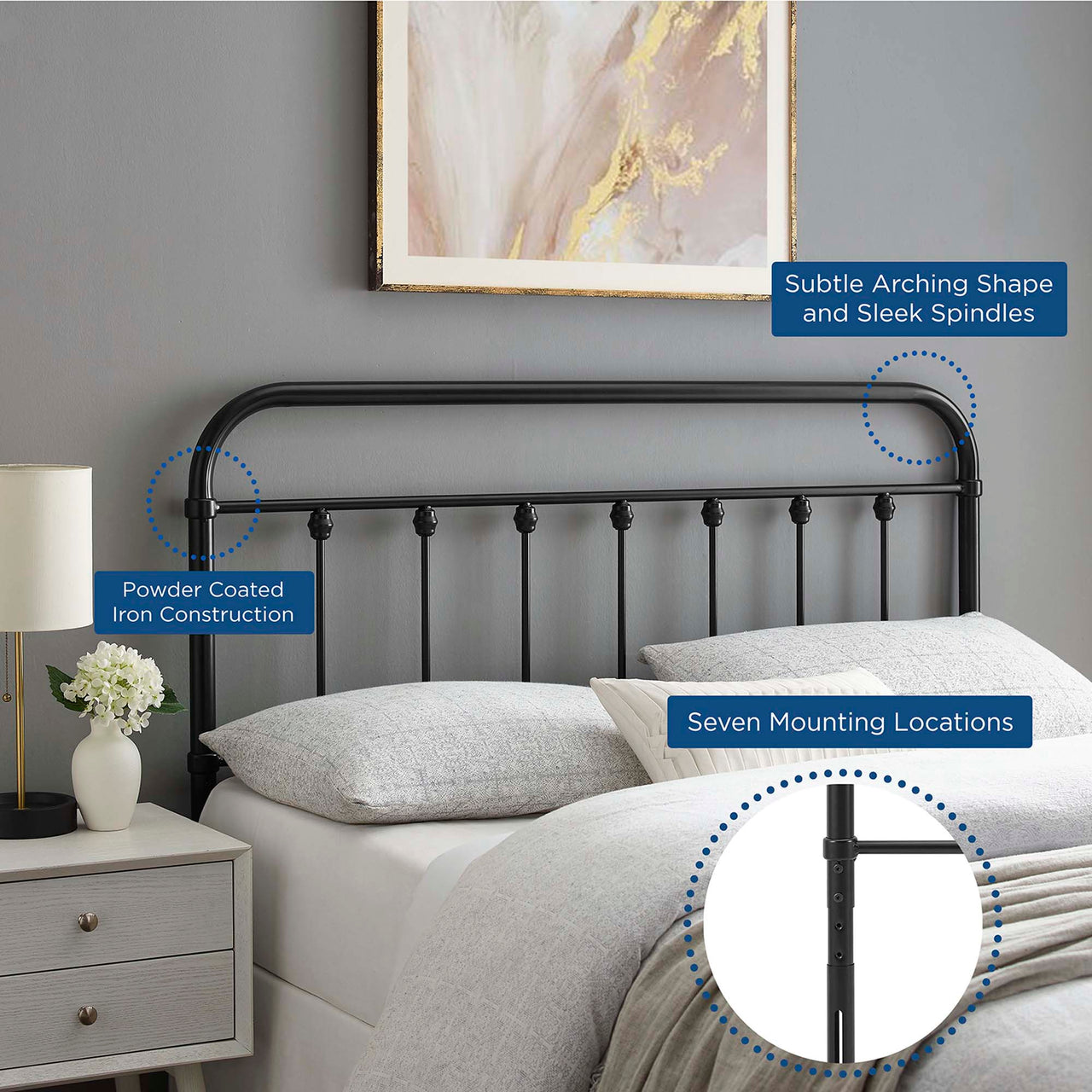 Chiron Rod Twin Headboard, Black