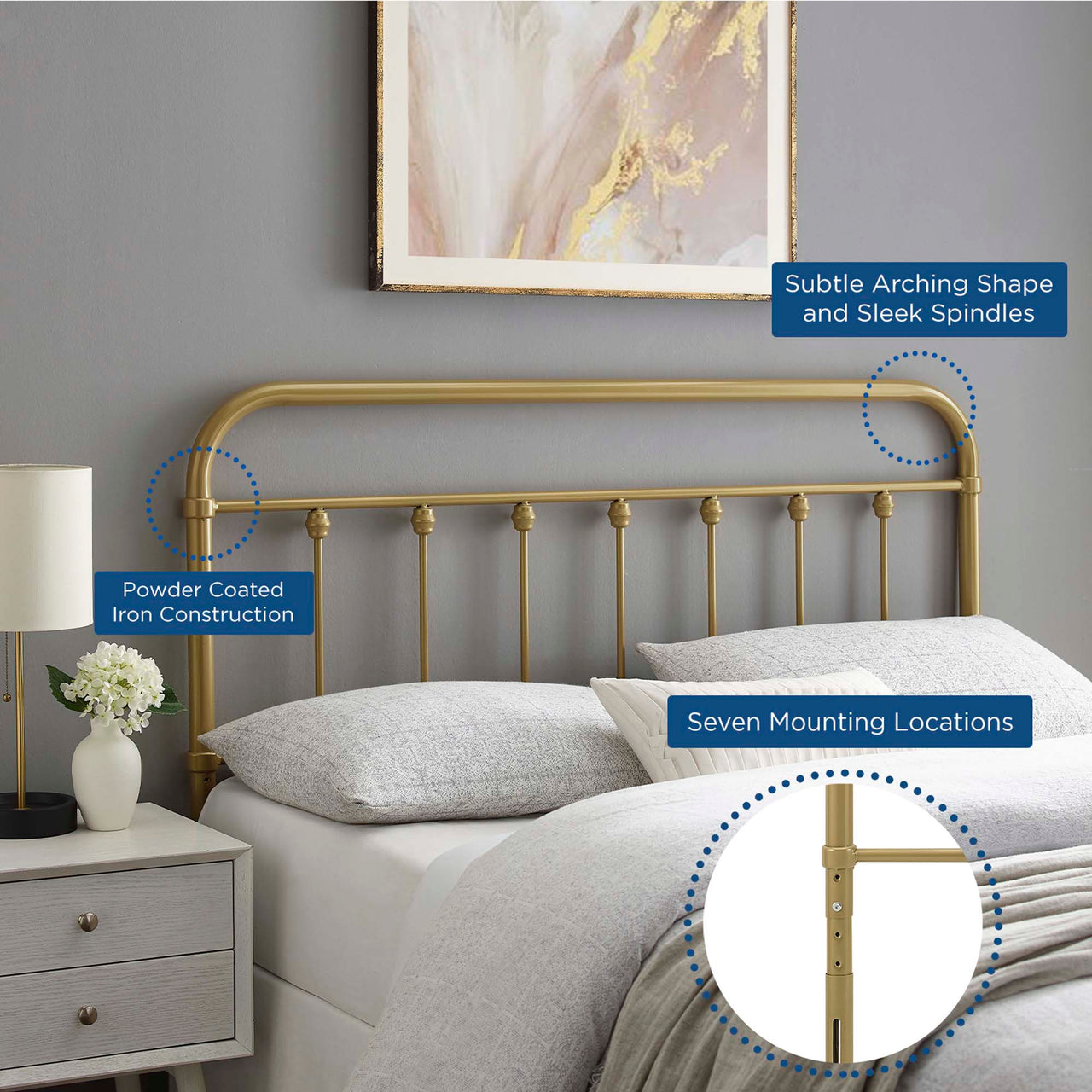 Chiron Rod Queen Headboard, Gold