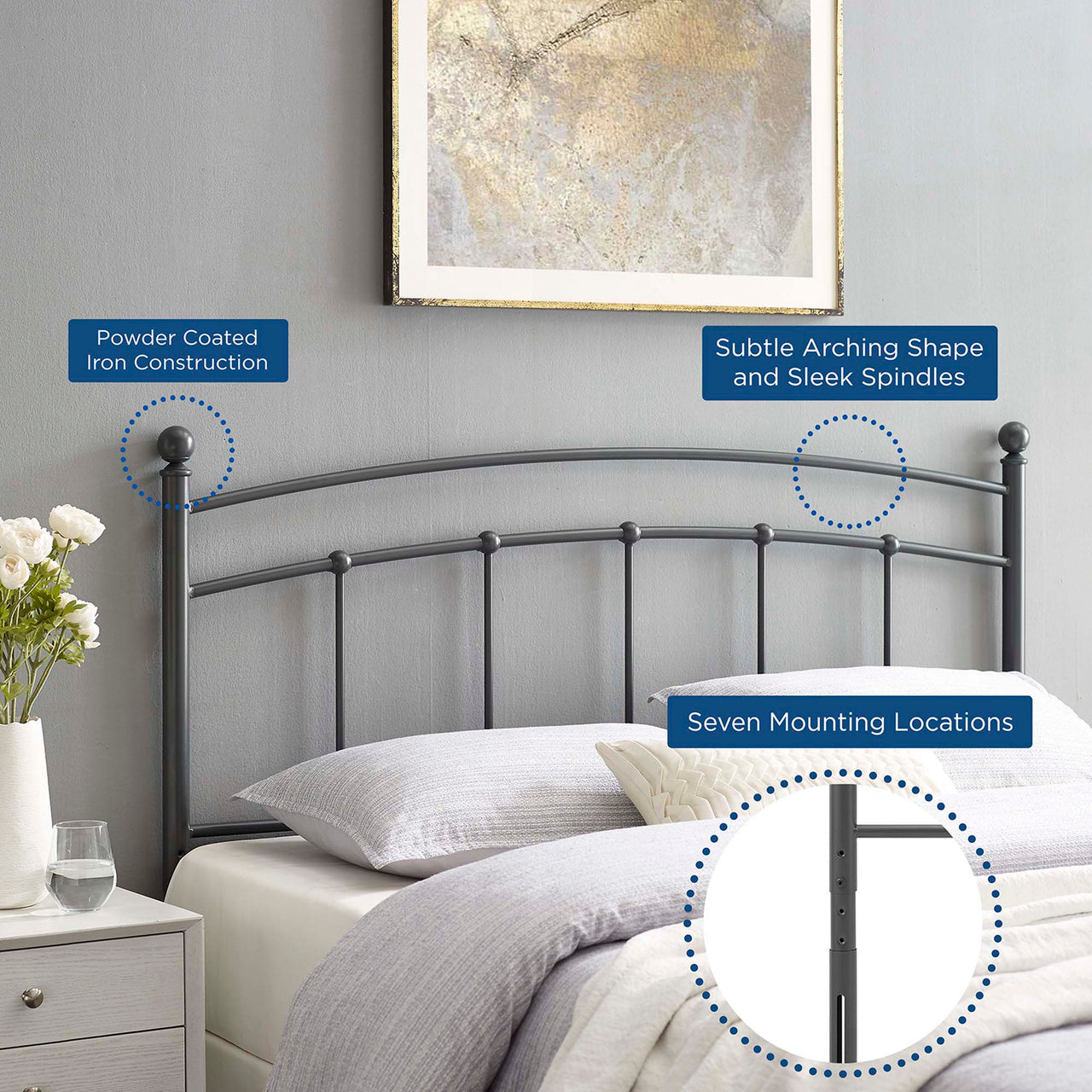 Abby Metal Twin Headboard, Gray