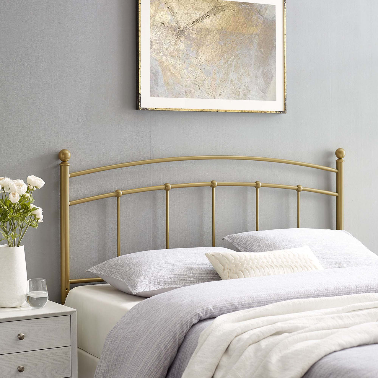 Abby Metal Full Headboard, Gold