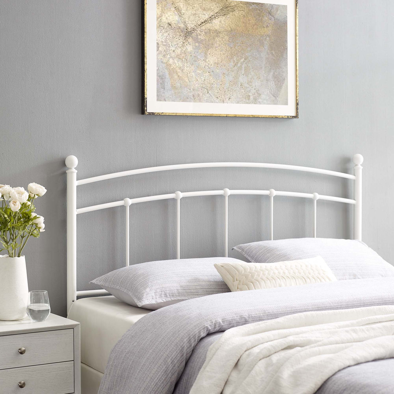 Abby Metal Full Headboard, White