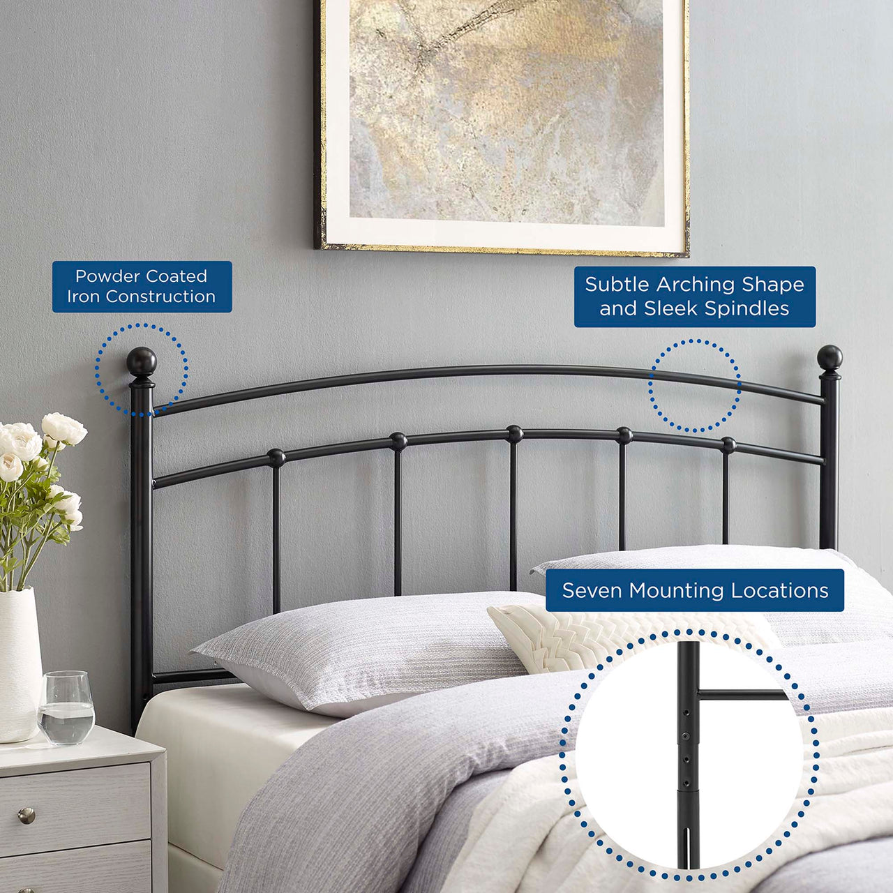 Abby Metal King Headboard, Black