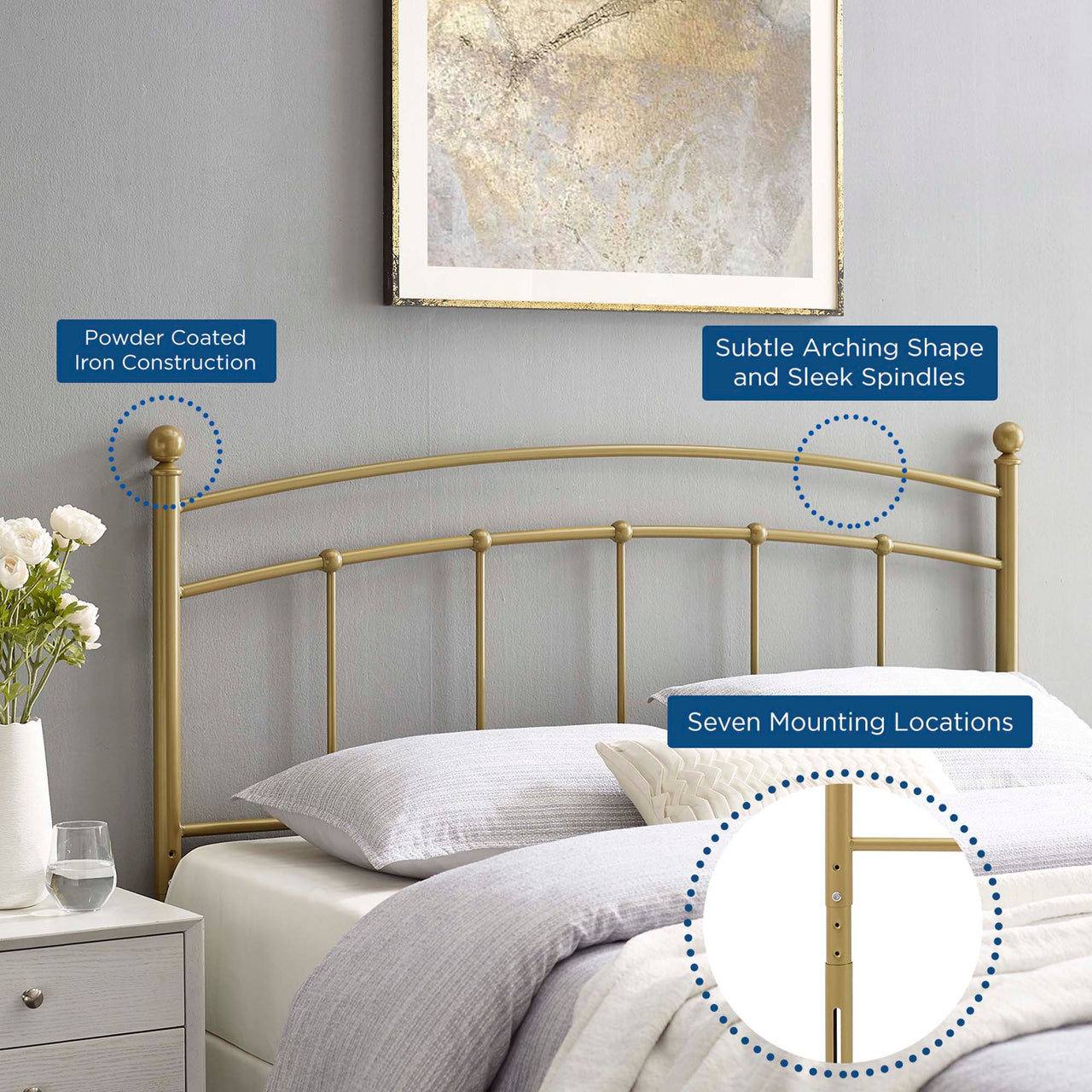 Abby Metal King Headboard, Gold