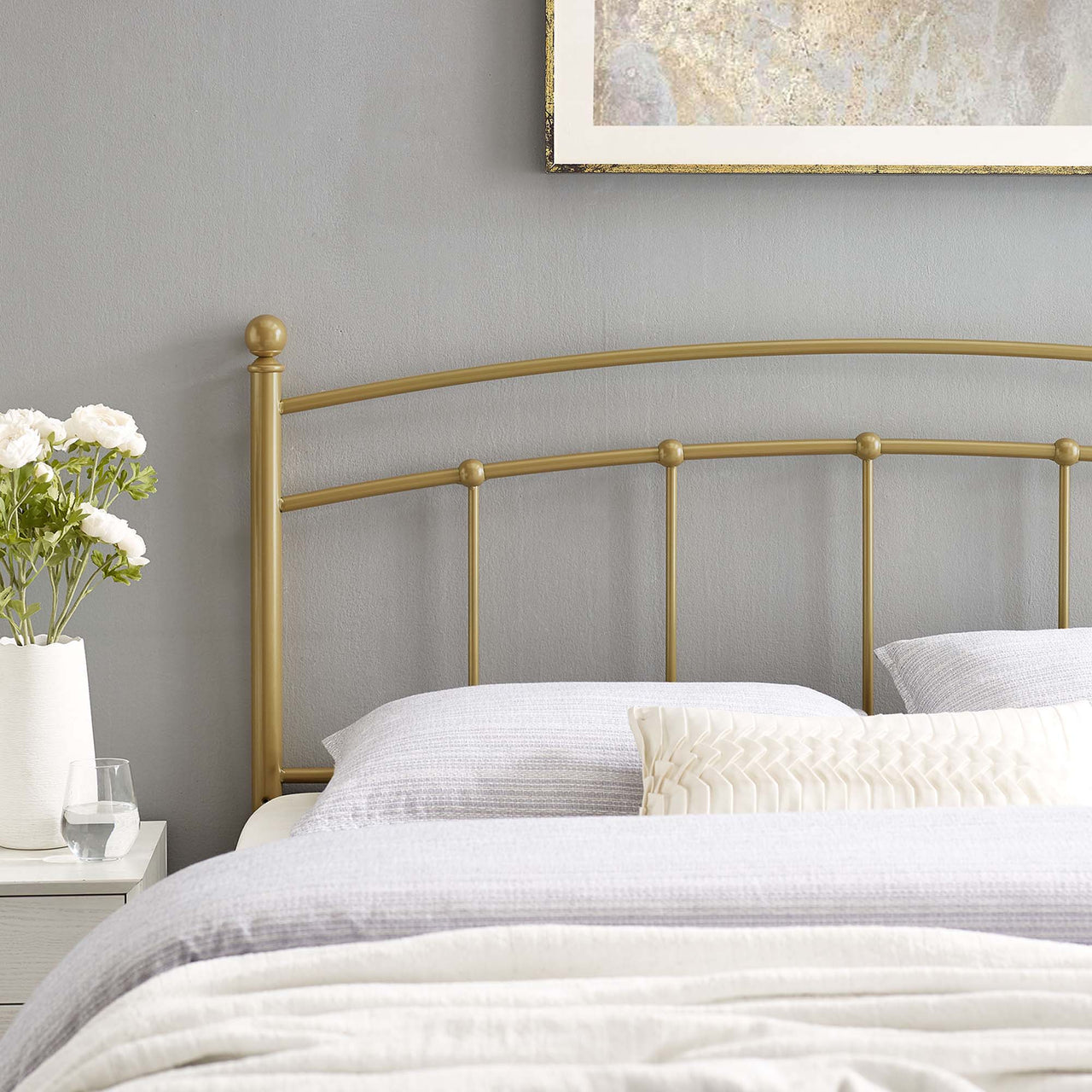 Abby Metal King Headboard, Gold