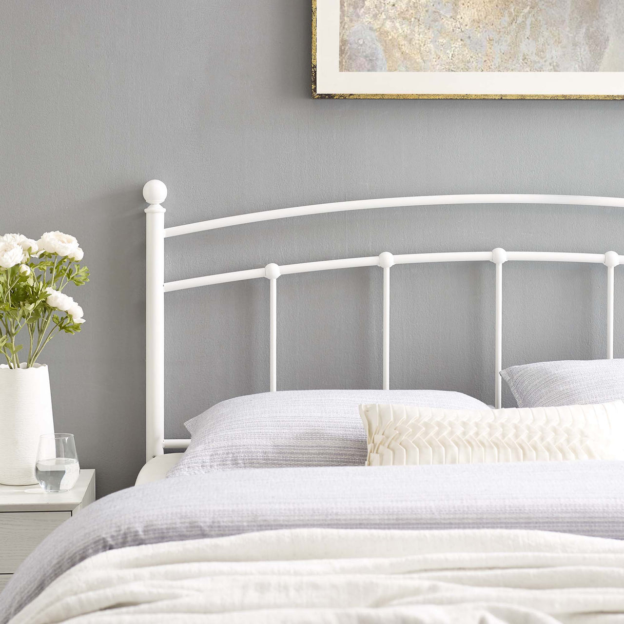 Abby Metal King Headboard, White