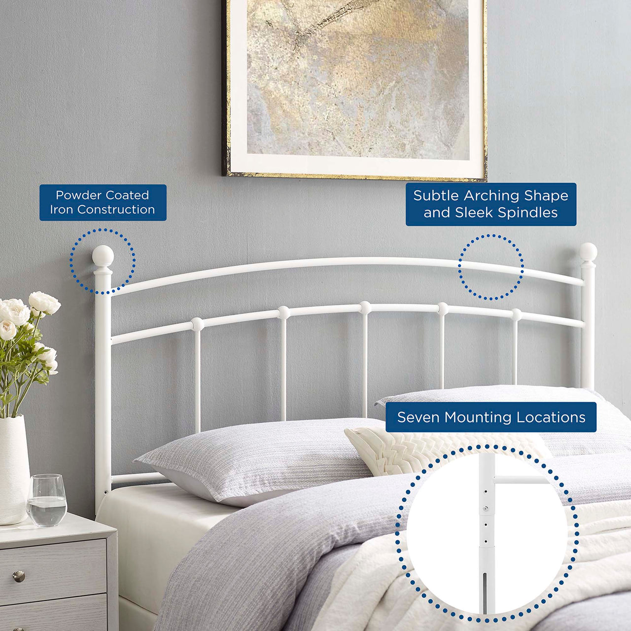 Abby Metal King Headboard, White