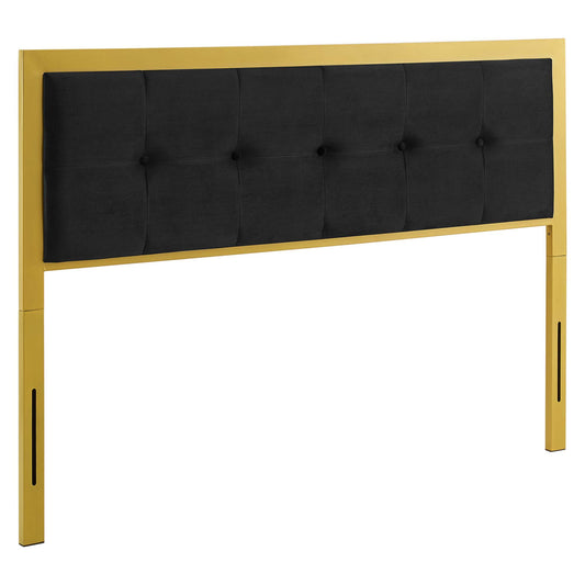 Telecom Upholstered Velvet Full Headboard, Gold & Black