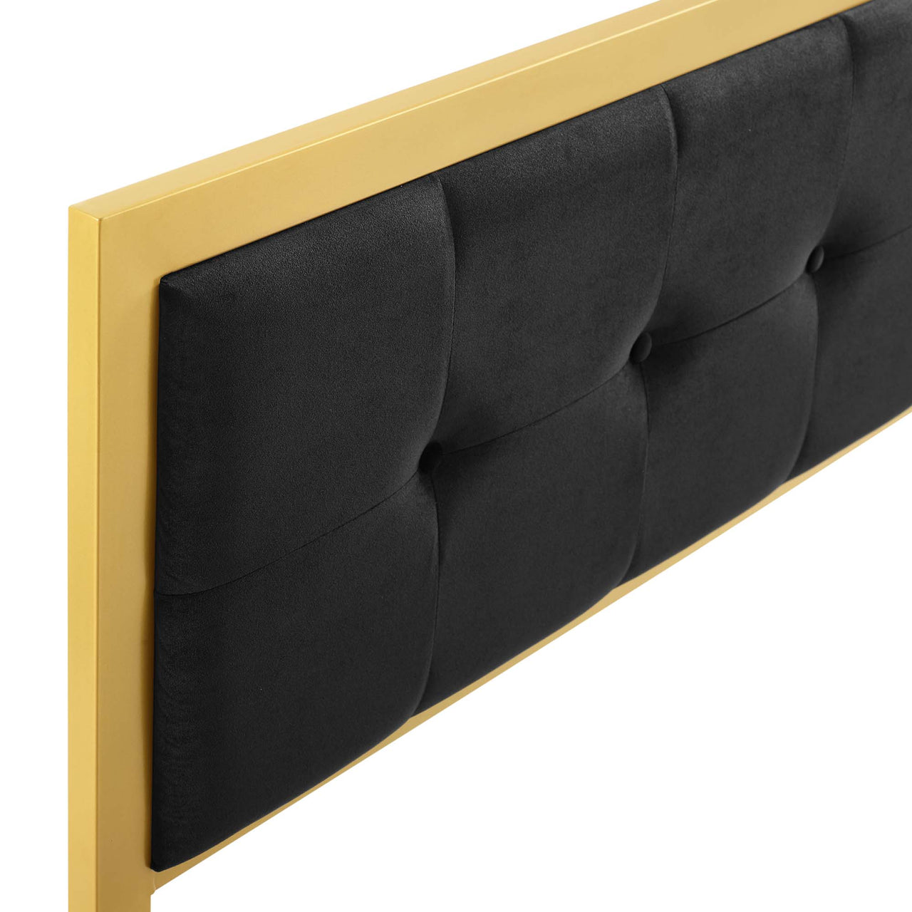 Telecom Upholstered Velvet Full Headboard, Gold & Black