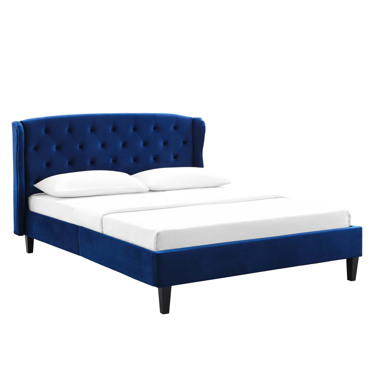 Marquess Velvet Queen Platform Bed, Navy