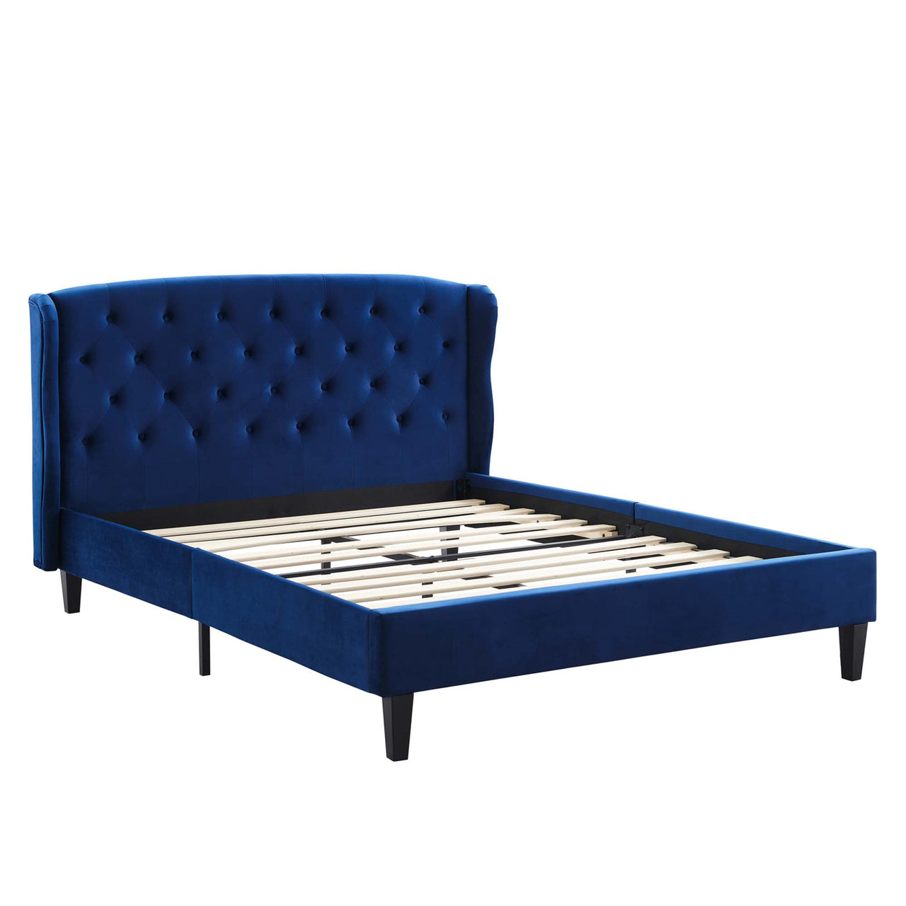 Marquess Velvet Queen Platform Bed, Navy
