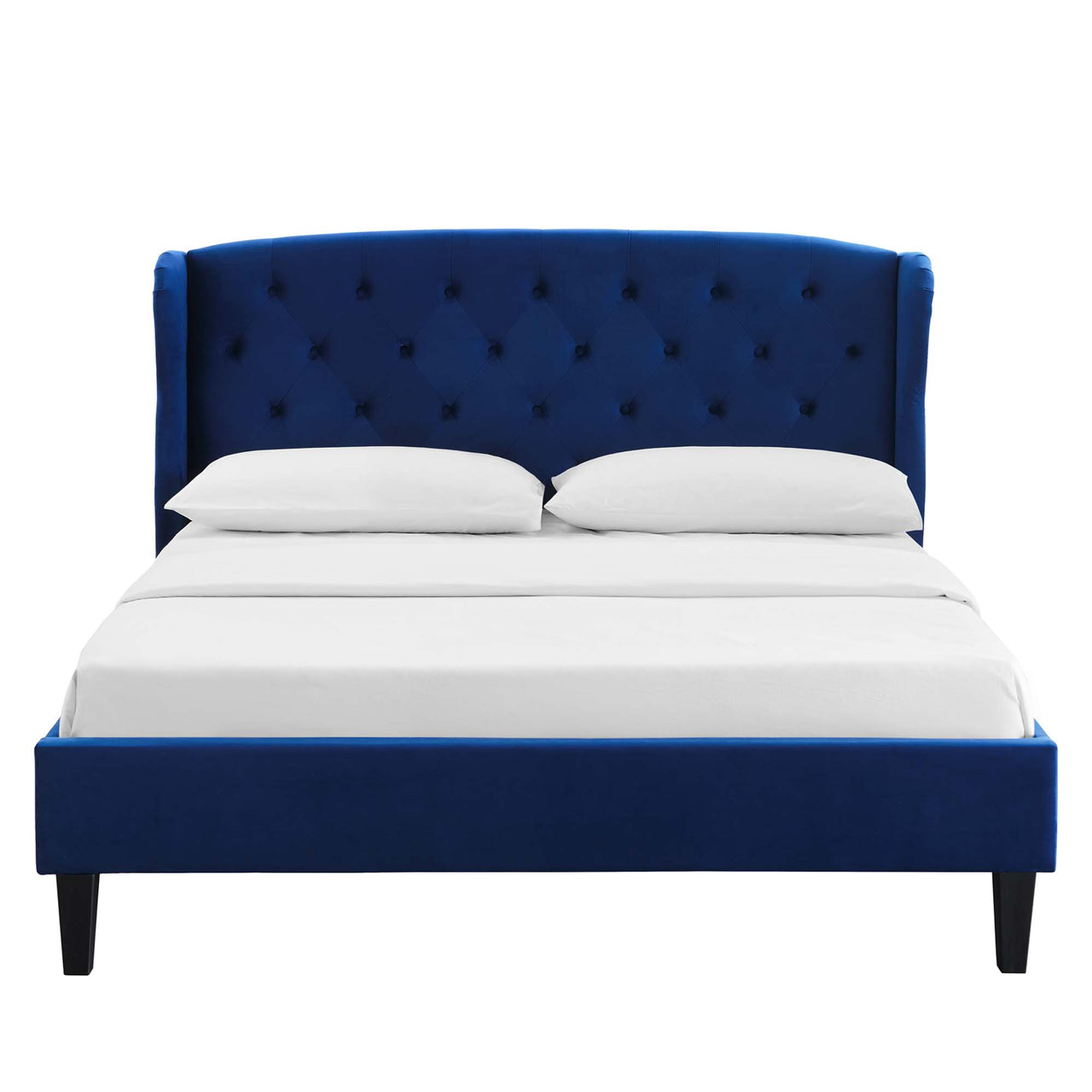 Marquess Velvet Queen Platform Bed, Navy